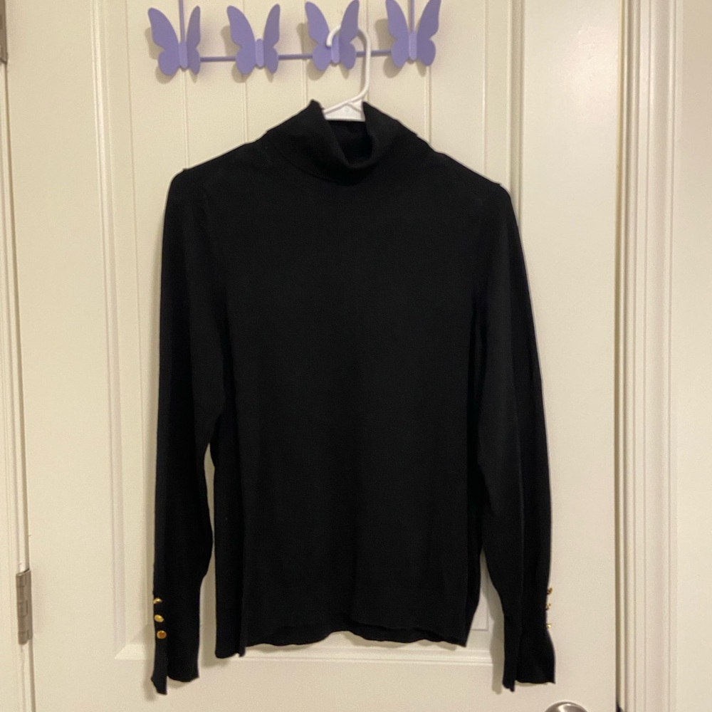 NWOT Premise women’s‎ black thin soft knit gold button turtleneck top large